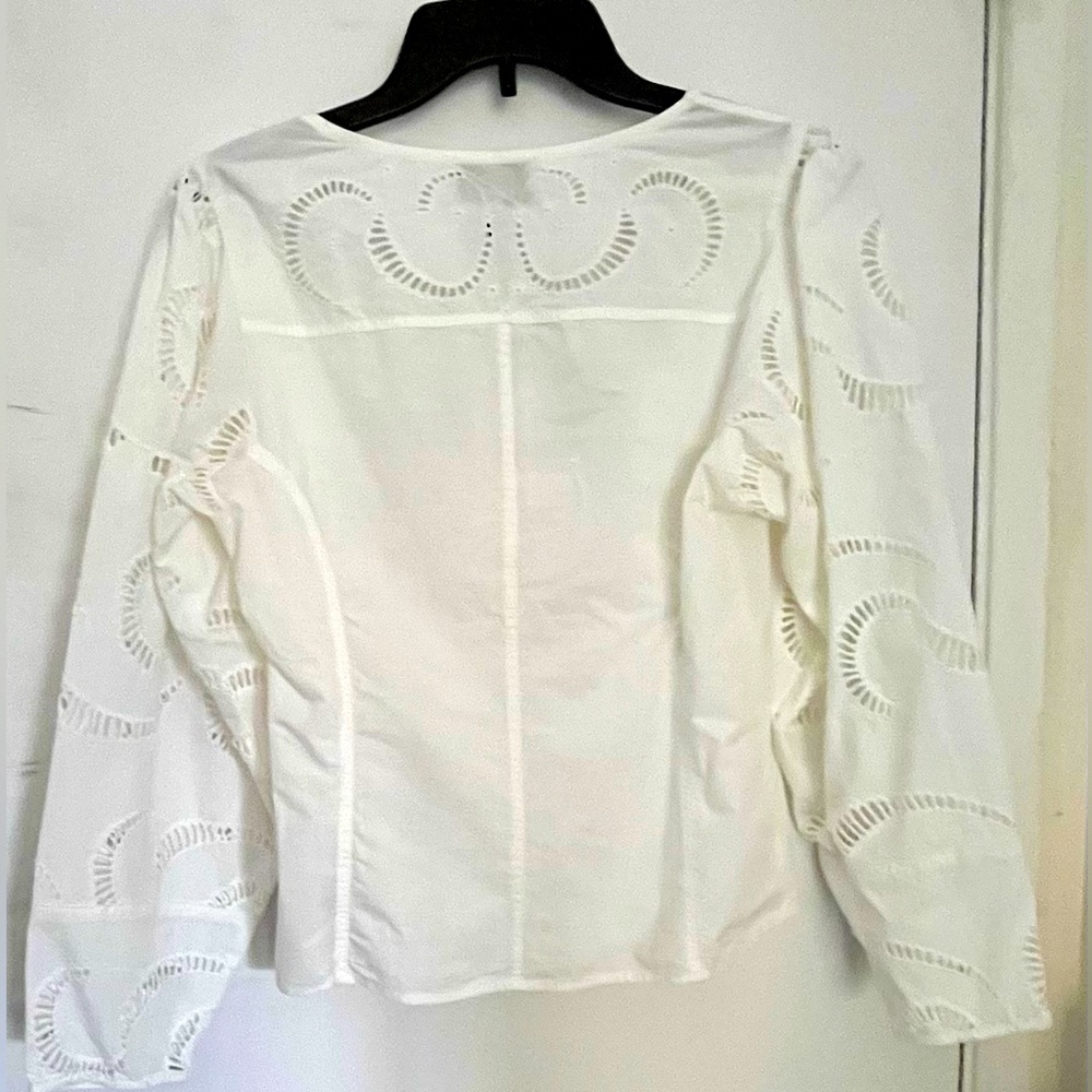 NWT 7 For All Mankind Women Cotton Balloon Sleeves Eyelet Top White Size S - Picture 2 of 15